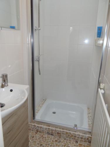 W łazience znajduje się prysznic i umywalka. w obiekcie Vakantiewoning Akkerrand Kamperland w mieście Kamperland