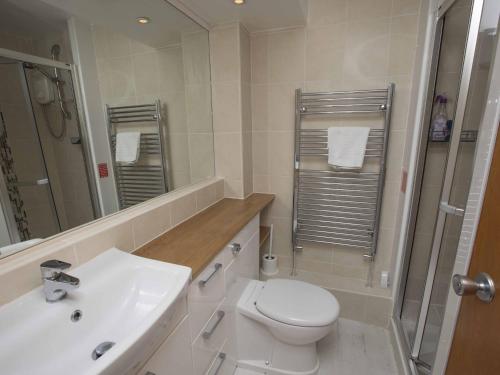 ein Badezimmer mit Toilette, Waschbecken und Dusche in der Unterkunft 36 The Salcombe in Salcombe