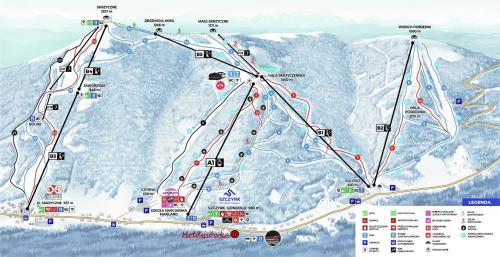 mapa ośrodka narciarskiego w górach w obiekcie Hołdysówka przy Gondoli w Szczyrku