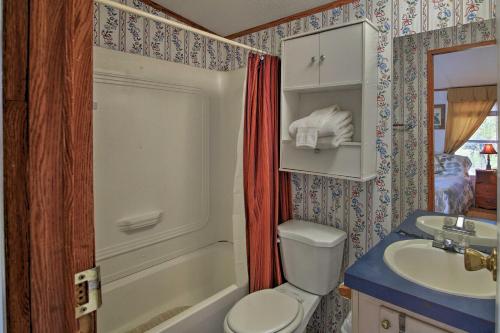a bathroom with a toilet and a sink and a shower at Quiet Utopia Cabin with Deck and Mountain Views! in Utopia