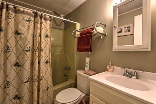 een badkamer met een toilet, een wastafel en een douche bij Cozy Arrowhead Lake Home with Sunroom and Pool Access! in Pocono Lake
