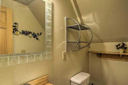 a bathroom with a toilet and a mirror at Camp Tony with Trail Access Walk to Lake Huron! in High Banks