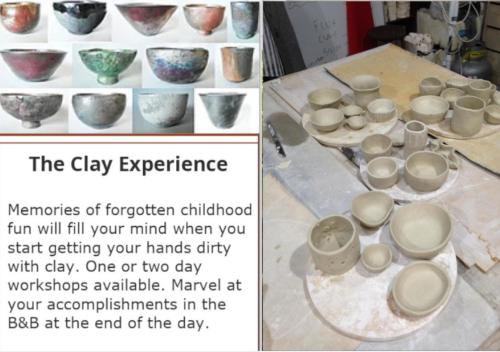 a collage of two pictures of pottery on a table at Gumnut Getaway BnB in Goolwa North