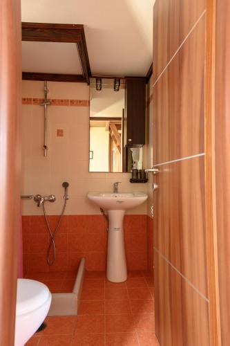 a bathroom with a sink and a mirror at AnnaDes Apartments & Studios Chios in Karfas