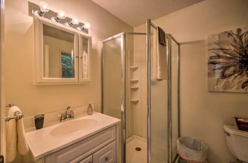 un baño con lavabo y ducha en Serene Todd Getaway with Private Pond and Creek Views!, en Todd