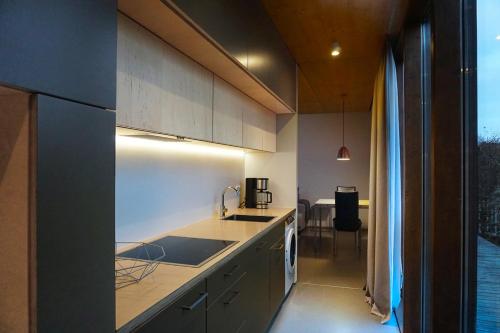 eine Küche mit einer Spüle und einer Arbeitsplatte in der Unterkunft Design Ferienwohnung nienrausch Apartment 2 in Timmendorfer Strand
