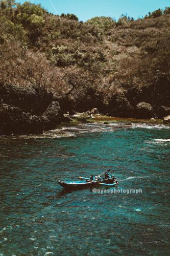 a person in a boat in the water at Griya Suryo Wijilan in Yogyakarta