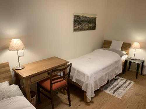 Katil atau katil-katil dalam bilik di Bergmannstrost 5 Sterne Ferienwohnung