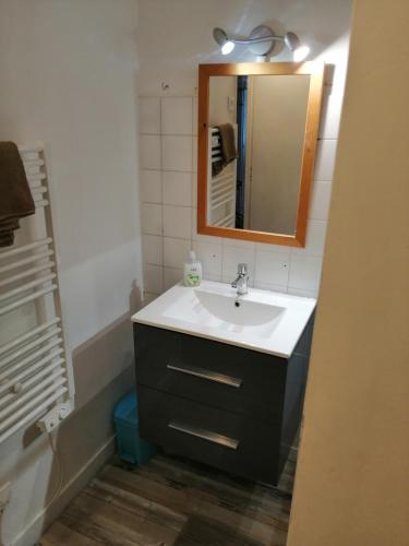 une salle de bain avec un lavabo et un miroir dans l'établissement Spacieux T3 lumineux dans quartier historique avec wifi, à Redon