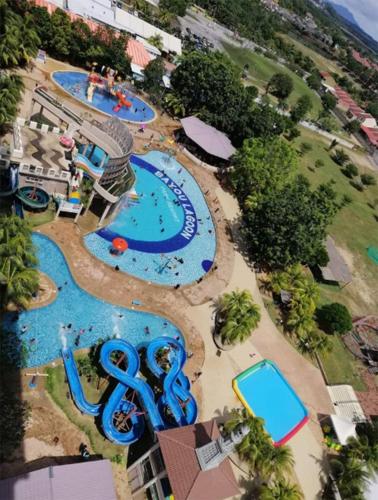 an overhead view of a pool at a resort at Junikastay BLagoon Melaka in Melaka