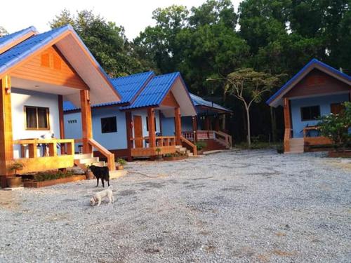 a dog standing in front of a row of houses at Yahle Villa เยห์เล่วิลล่า in Chao Lao Beach