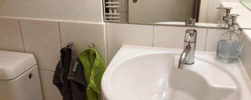 a bathroom with a sink and a mirror at B&B Tomsi in Pratteln