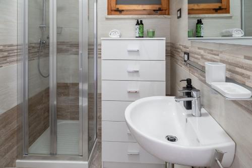 een badkamer met een wastafel en een douche bij Appartamenti Angelica Ospedale cisanello in Pisa
