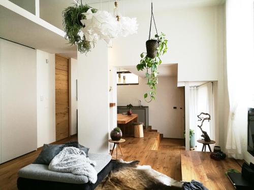 a living room with a couch and some plants at Loft del Talvera 1 in Bolzano