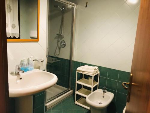 un bagno con lavandino e doccia di B&B Al Ponte a Padova
