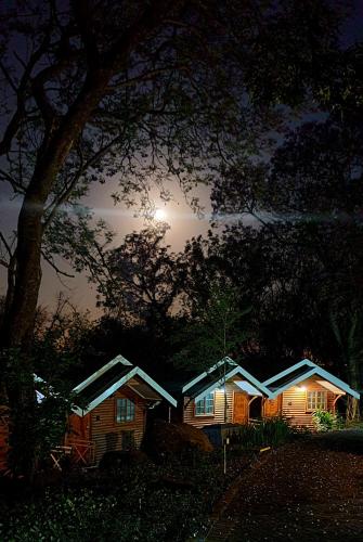 a row of cottages at night with the moon at Haggards on Hilldrop in Newcastle