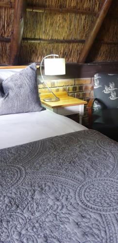 a bedroom with a large bed and a lamp at Haggards on Hilldrop in Newcastle