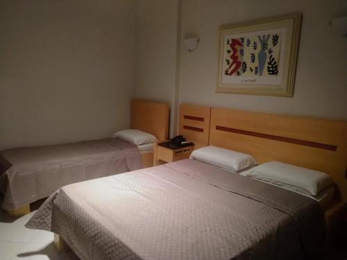 a bedroom with two beds and a picture on the wall at Filadelfia Hotel in Sao Paulo