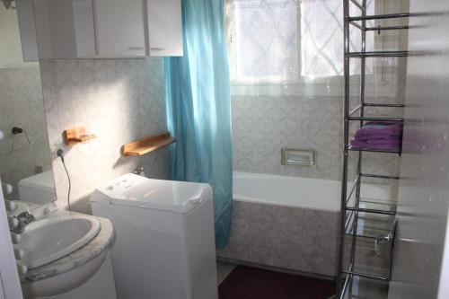 ein Bad mit einem WC, einem Waschbecken und einer Dusche in der Unterkunft Gite l'Estibère en Val d'Azun in Aucun