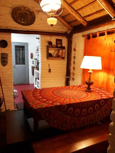 亞特蘭蒂斯的住宿－LA CABAÑA，一间卧室配有一张床,里面装有灯