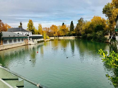 Pemandangan sungai yang mengalir di dekat apartemen