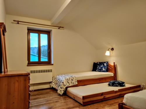 a bedroom with two beds and a window at Rezidence Kouty in Loučná nad Desnou