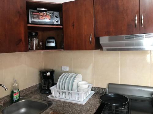 Η κουζίνα ή μικρή κουζίνα στο lujoso apto con terraza para barbecue