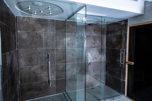 a shower with a glass door in a bathroom at Laren Family Hotel & Spa - Boutique Class in Antalya