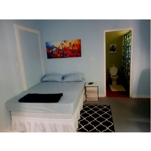 1 dormitorio con 1 cama con una pintura en la pared en Careffe Suites Unit 4, en Cap Estate