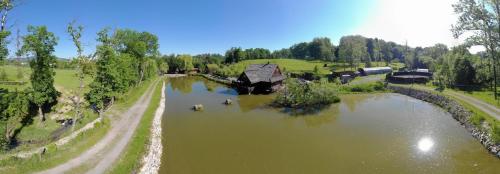 an aerial view of a river with animals in it at Srub RANCH NA HRANICI in Baška