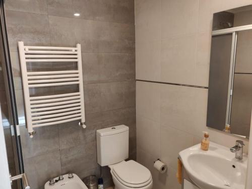y baño con aseo y lavamanos. en Habitacion privada Chauvin Kelapa en Mar del Plata