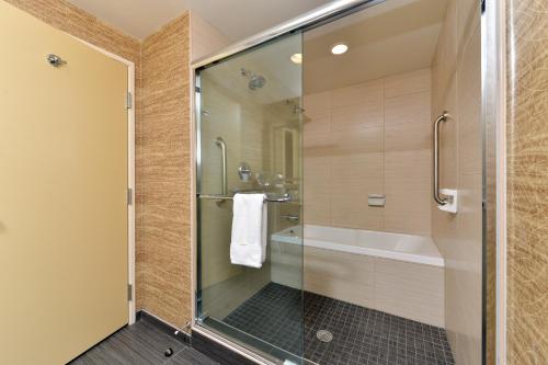 a bathroom with a shower and a tub and a sink at Holiday Inn Express & Suites Peekskill-Lower Hudson Valley by IHG in Peekskill