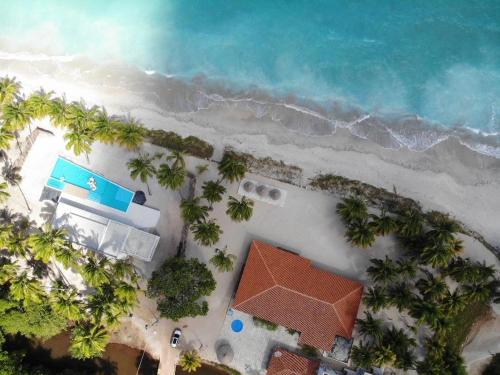 una vista aérea de una casa y de la playa en Fazenda Xaréu, en Maragogi