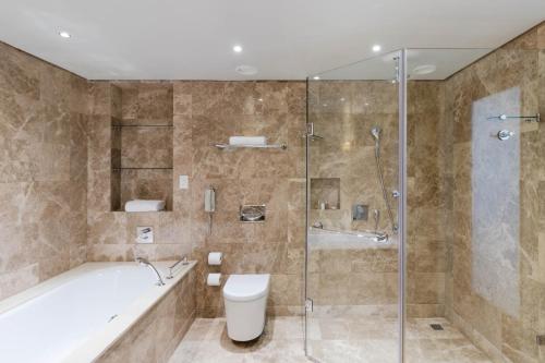 a bathroom with a tub and a toilet and a shower at Taj Hotel Cape Town - Taj Residence suite ,let out privately in Cape Town