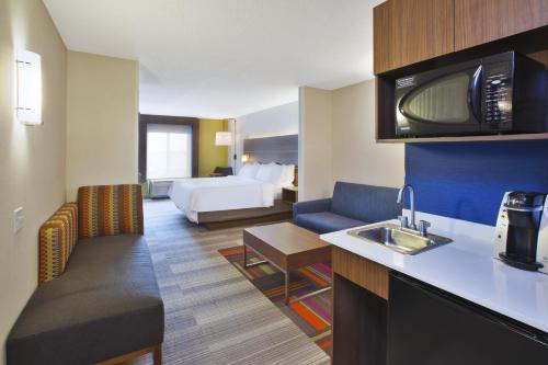 A seating area at Holiday Inn Express Hotel & Suites Auburn Hills, an IHG Hotel