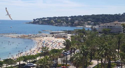 a beach with a bunch of people and the ocean at Magnifique "Gite de la Garoupe" au Cap d'Antibes à 300m des plages in Antibes