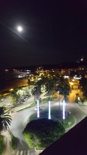 a view of a park with palm trees at night at Magnifique "Gite de la Garoupe" au Cap d'Antibes à 300m des plages in Antibes