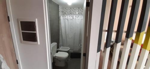 a small bathroom with a toilet and a shower at departamento salta argentina in Salta