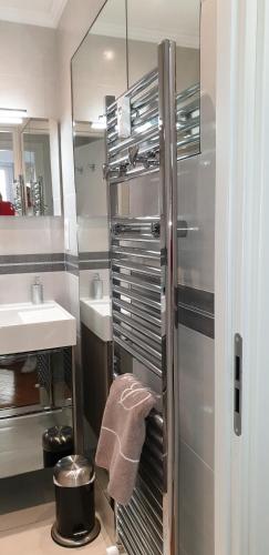 une cuisine avec un évier et un réfrigérateur dans l'établissement Le Massenet France, à Nice