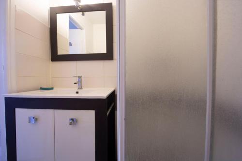 bagno con lavandino e specchio a parete di Petit T1 à proximité des thermes ad Aix-les-Bains