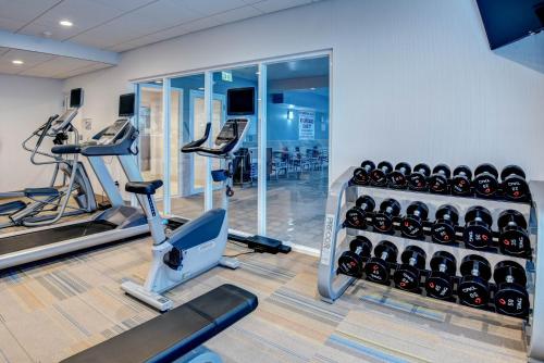 a gym with treadmills and exercise equipment in a room at Holiday Inn Express Woodbridge by IHG in Avenel