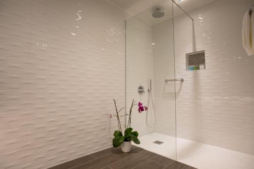 ein Badezimmer mit einer Dusche mit Topfpflanze in der Unterkunft The Eliott Hotel in Gibraltar