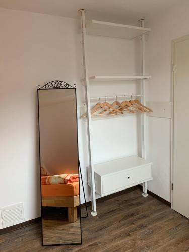 a mirror in a room with a bunk bed at DIE Mansarde ! in Saarbrücken