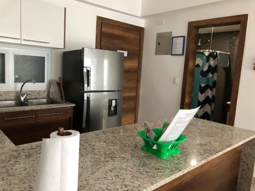 Departamentos frente al mar en Resort Playa Azul-Tonsupaにあるキッチンまたは簡易キッチン
