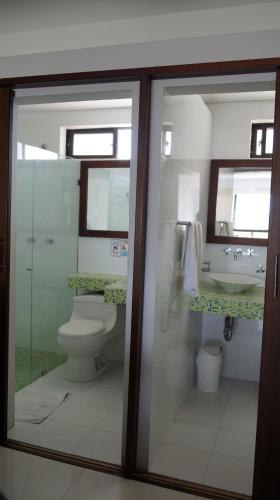 a bathroom with a toilet and a sink at Edificio Bahia Fragata Apartamento Loft 806 in San Andrés