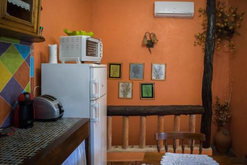 a kitchen with a white refrigerator and a microwave at Lo Racó de Peret in Camarles