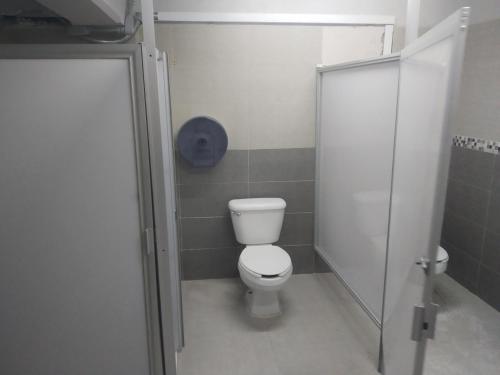 a bathroom with a toilet and a shower stall at Alameda House in Mexico City