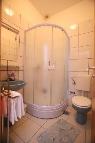 a bathroom with a shower and a toilet at Motel Maks in Kiseljak