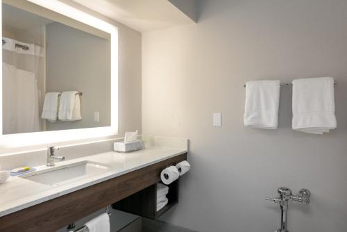 a bathroom with a sink and a mirror and towels at Holiday Inn Express & Suites Milton East I-10 by IHG in Milton