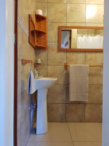 a bathroom with a sink and a mirror at Kington Guest Suite in Pretoria